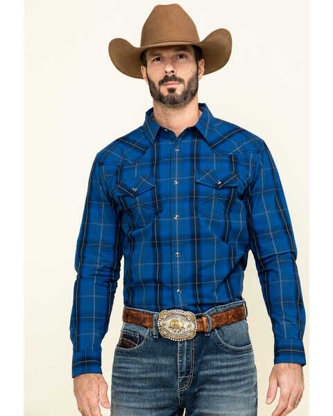 Cody James Men's Skedaddle Plaid Long Sleeve Western Shirt - Tall , Royal Blue, hi-res