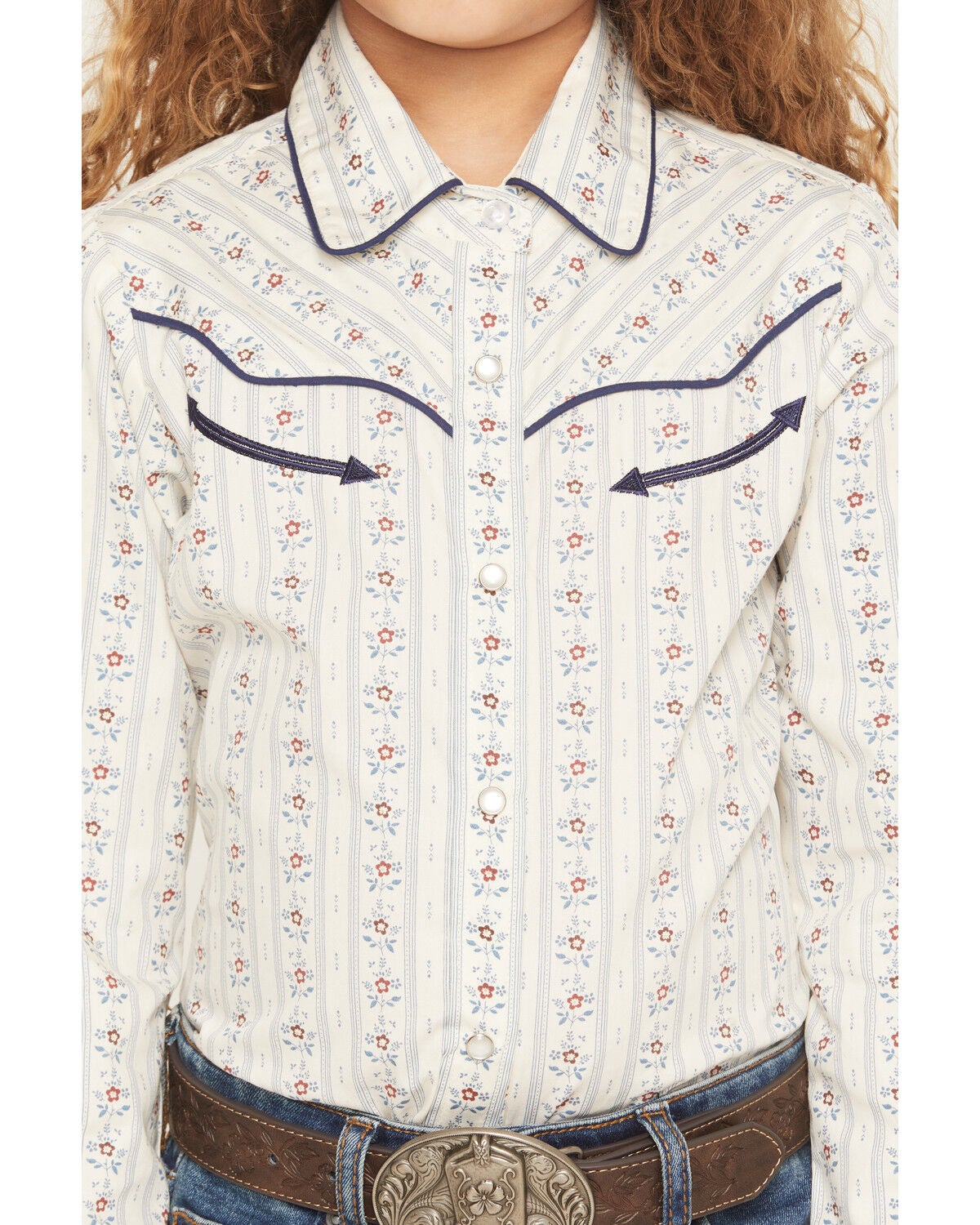 Image #3 - Ely Walker Girls' Wallpaper Floral Long Sleeve Pearl Snap Western Shirt, Off White, hi-res