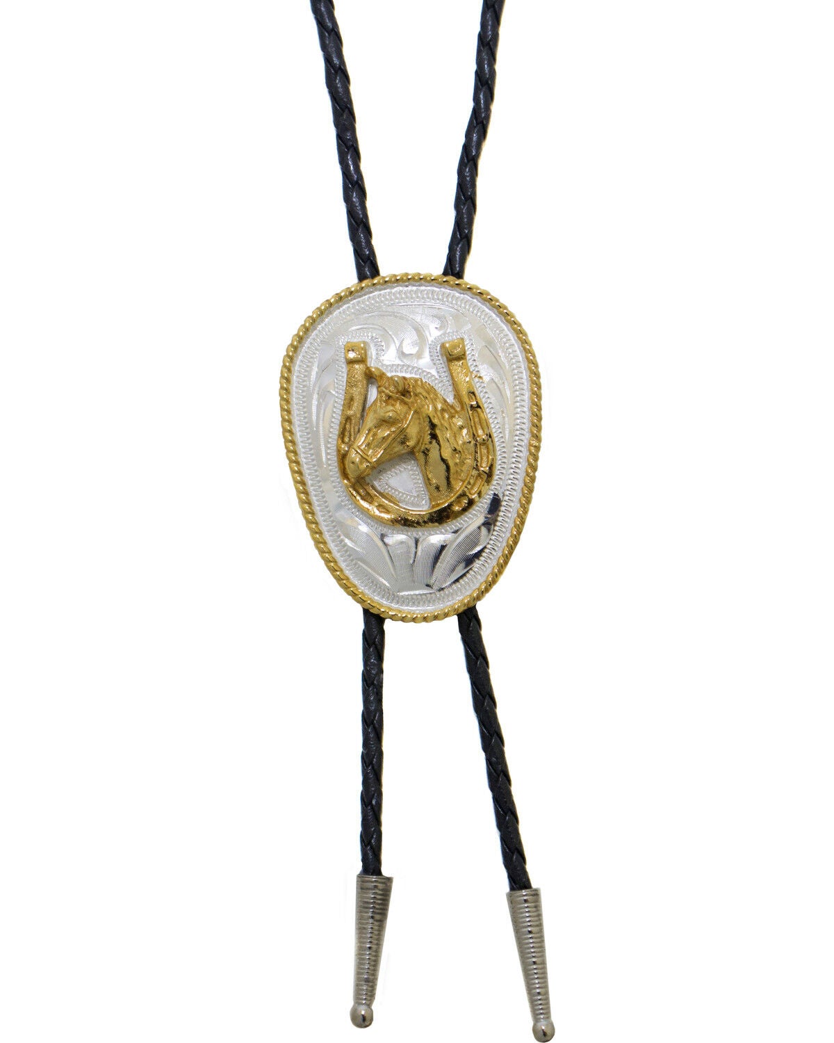 Western Express Men's German Silver Horsehead And Horseshoe Bolo Tie, Silver, hi-res