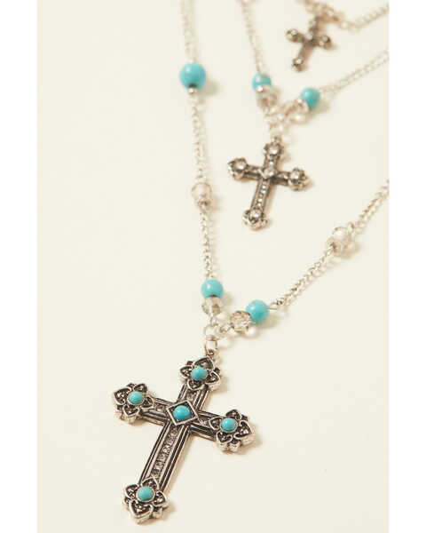 Image #2 - Shyanne Women's Turquoise Cross Three Tier Beaded Cross Set, Silver, hi-res