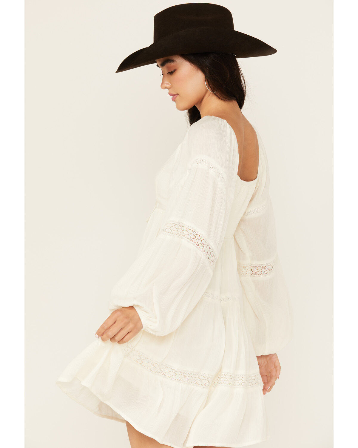 Image #4 - Jolt Women's Lace Trim Long Sleeve Tiered Mini Dress, Ivory, hi-res