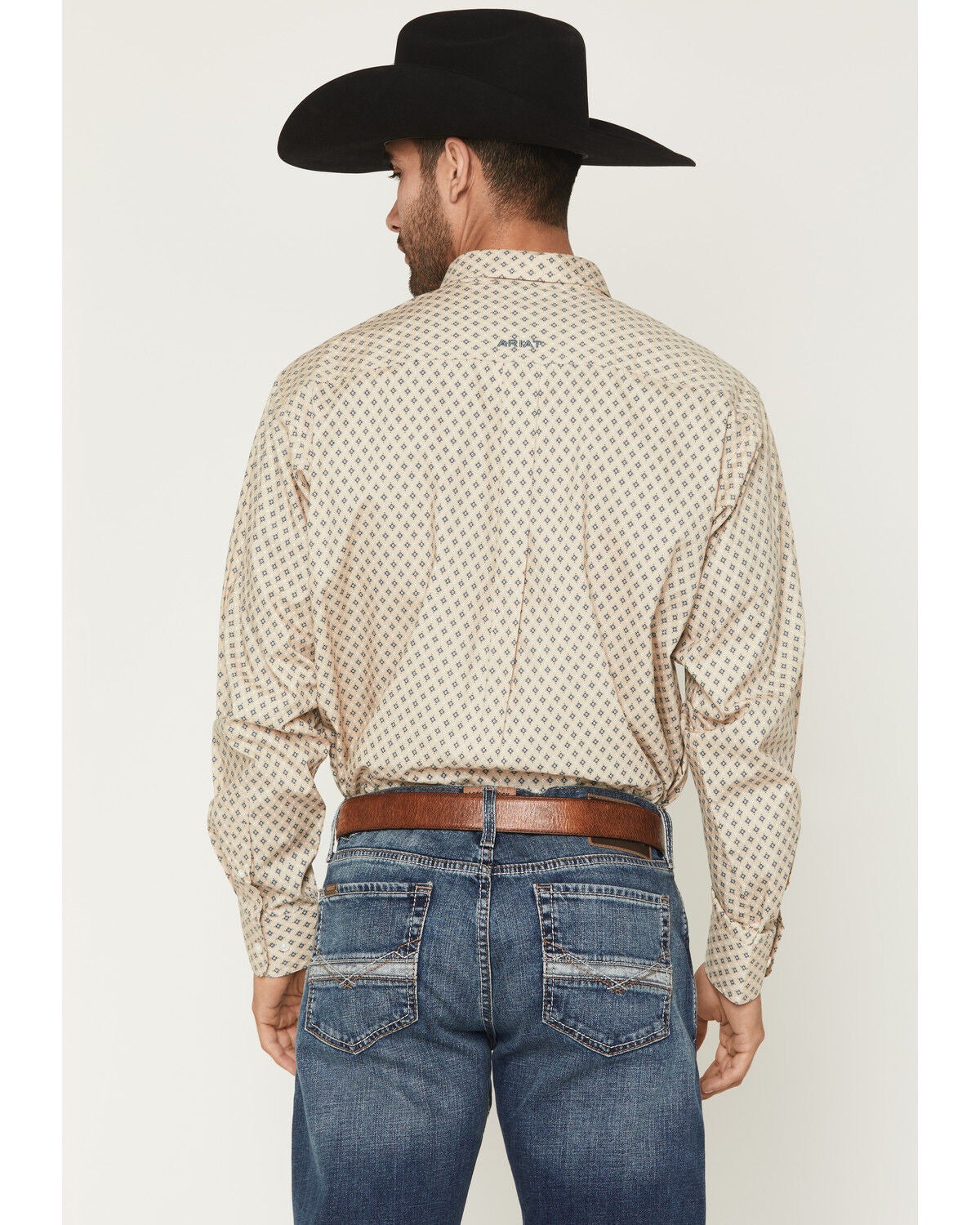 Image #4 - Ariat Men's Stu Geo Print Long Sleeve Button-Down Western Shirt, Tan, hi-res