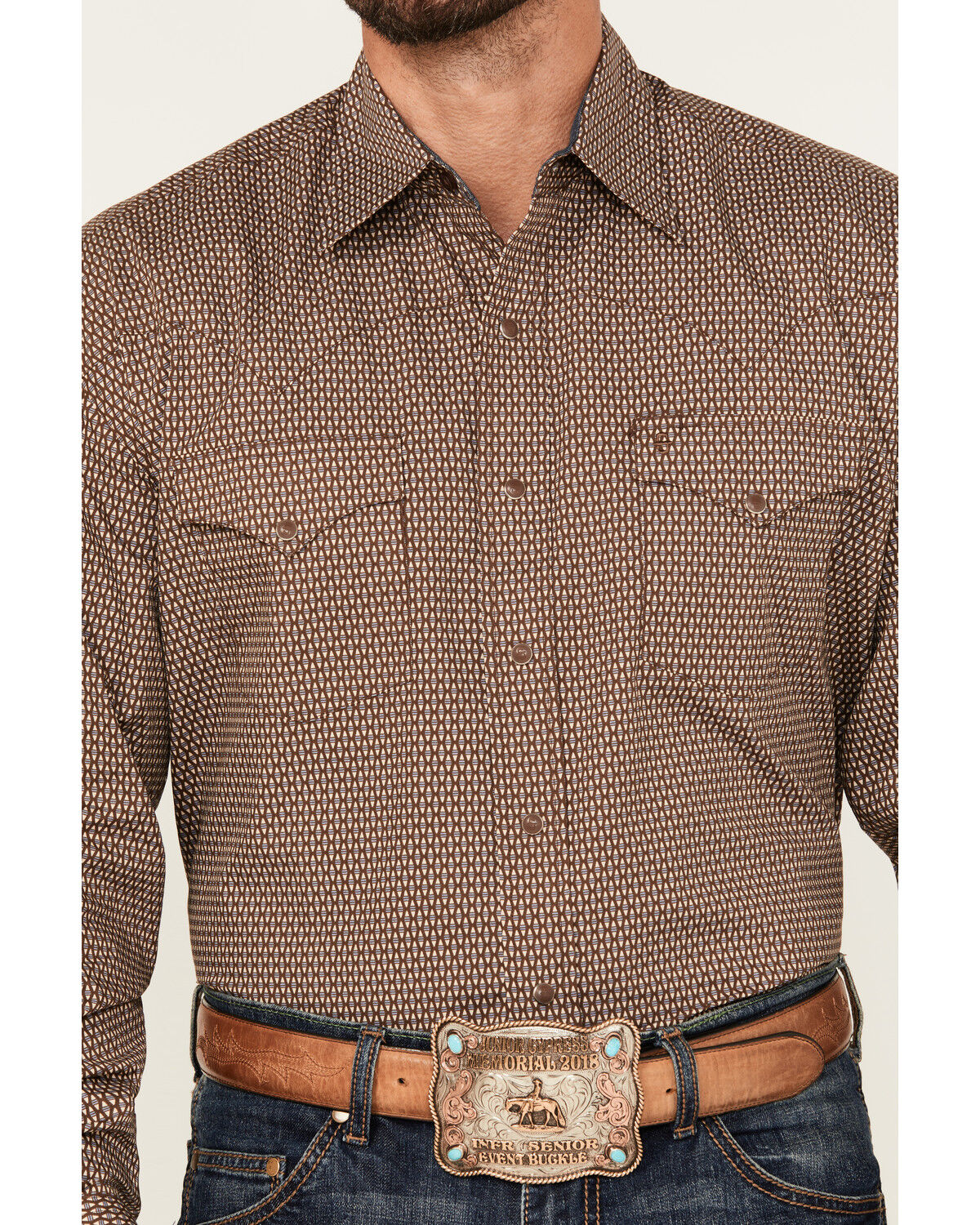 Image #3 - Stetson Men's Geo Print Long Sleeve Snap Western Shirt, Brown, hi-res