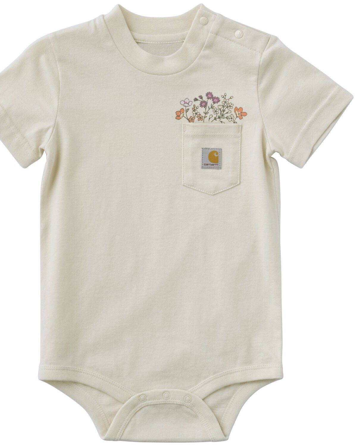 Image #1 - Carhartt Infant Girls' Flower Pocket Short Sleeve Onesie, Cream, hi-res