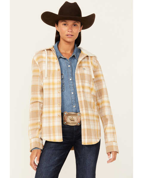 Kimes Ranch Delano Plaid Print Hooded Flannel Jacket , Mustard, hi-res