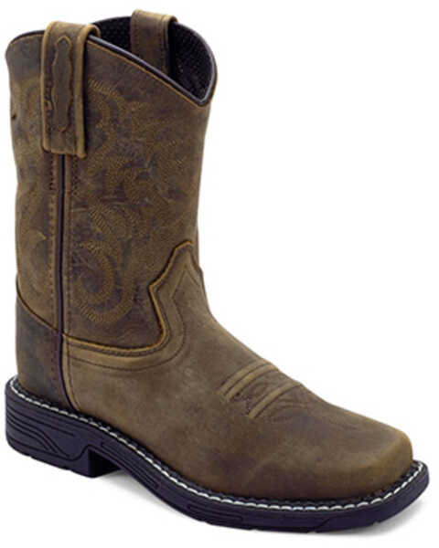 Old West Boys' Hand Corded Western Boots - Square Toe , Brown, hi-res