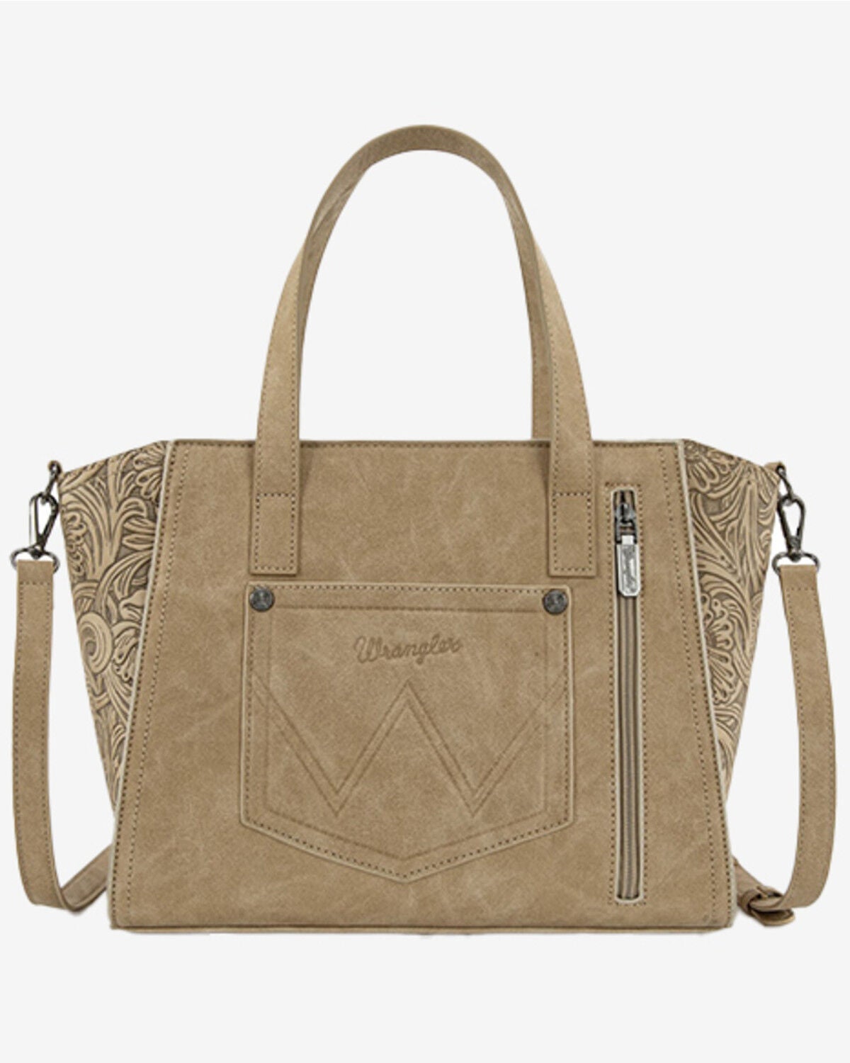 Image #2 - Wrangler Women's Cowhide Embossed Crossbody Tote Bag, Tan, hi-res