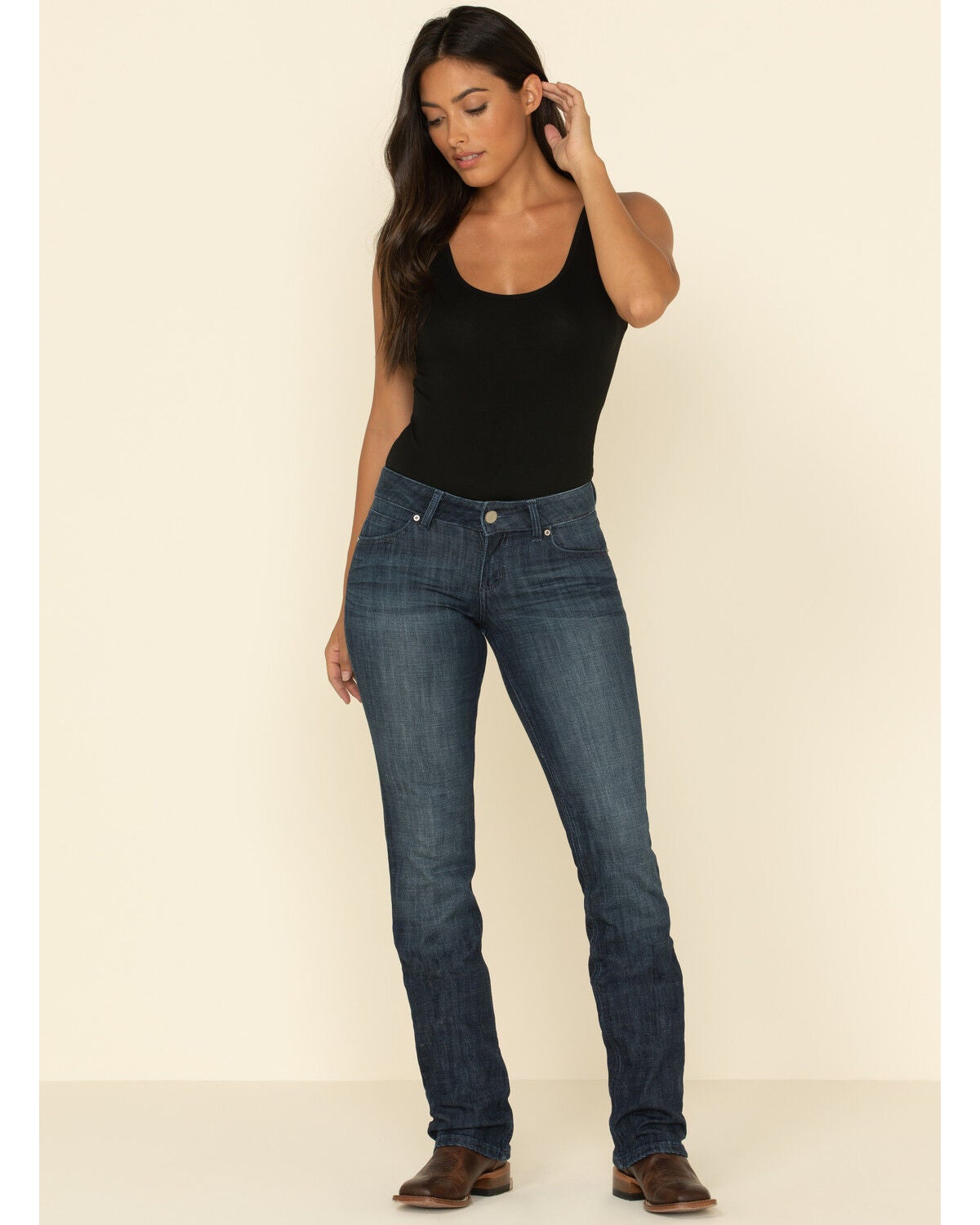 Wrangler Women's Dark Wash Straight Leg Jeans, Dark Blue, hi-res