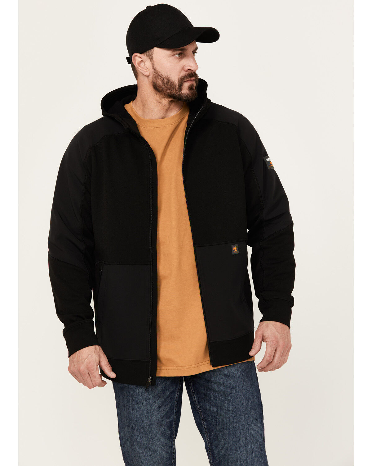 Image #1 - Ariat Men's Rebar WorkTek Reinforced Full Zip Hooded Jacket, Black, hi-res