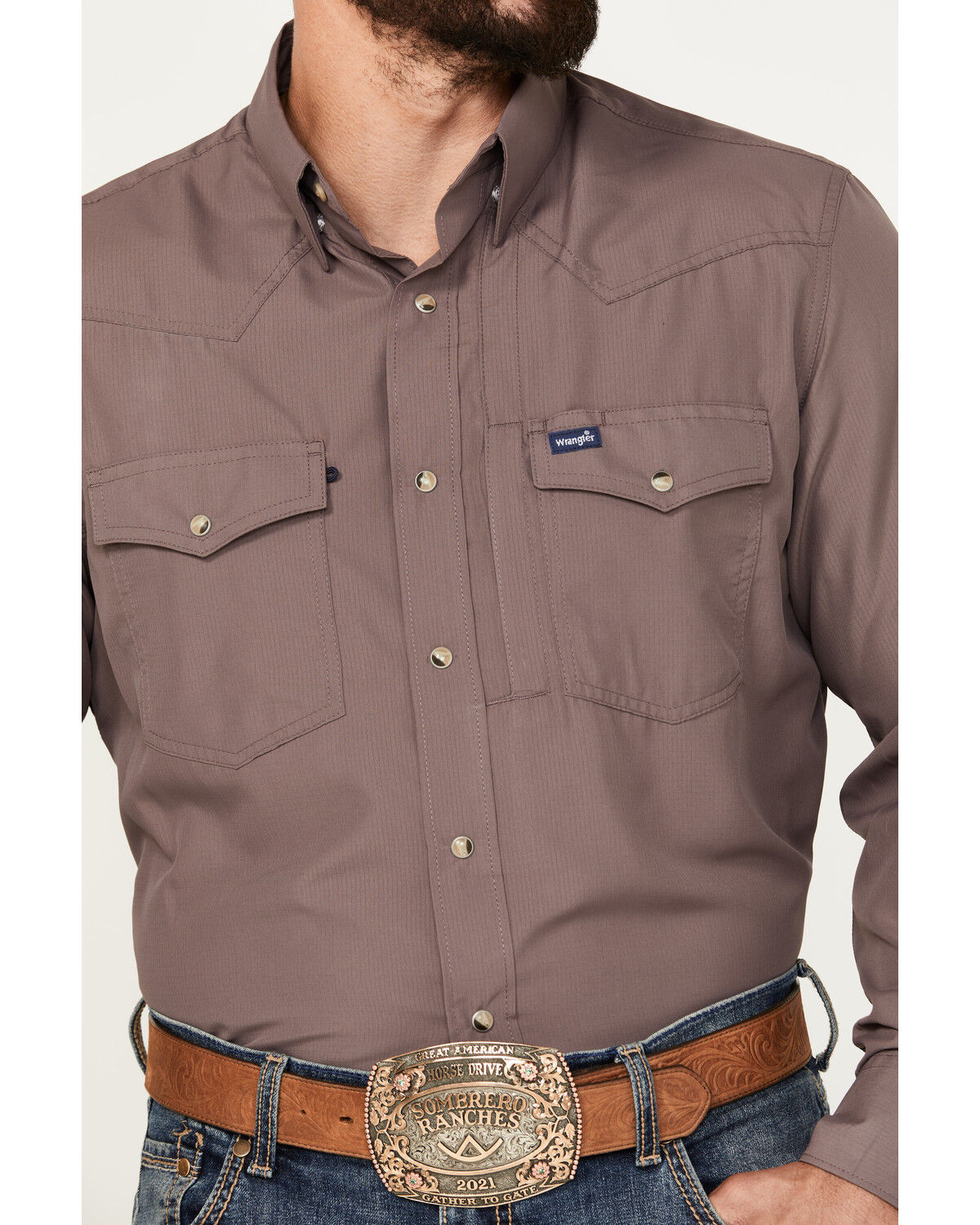 Image #2 - Wrangler Men's Solid Long Sleeve Performance Snap Western Shirt, , hi-res