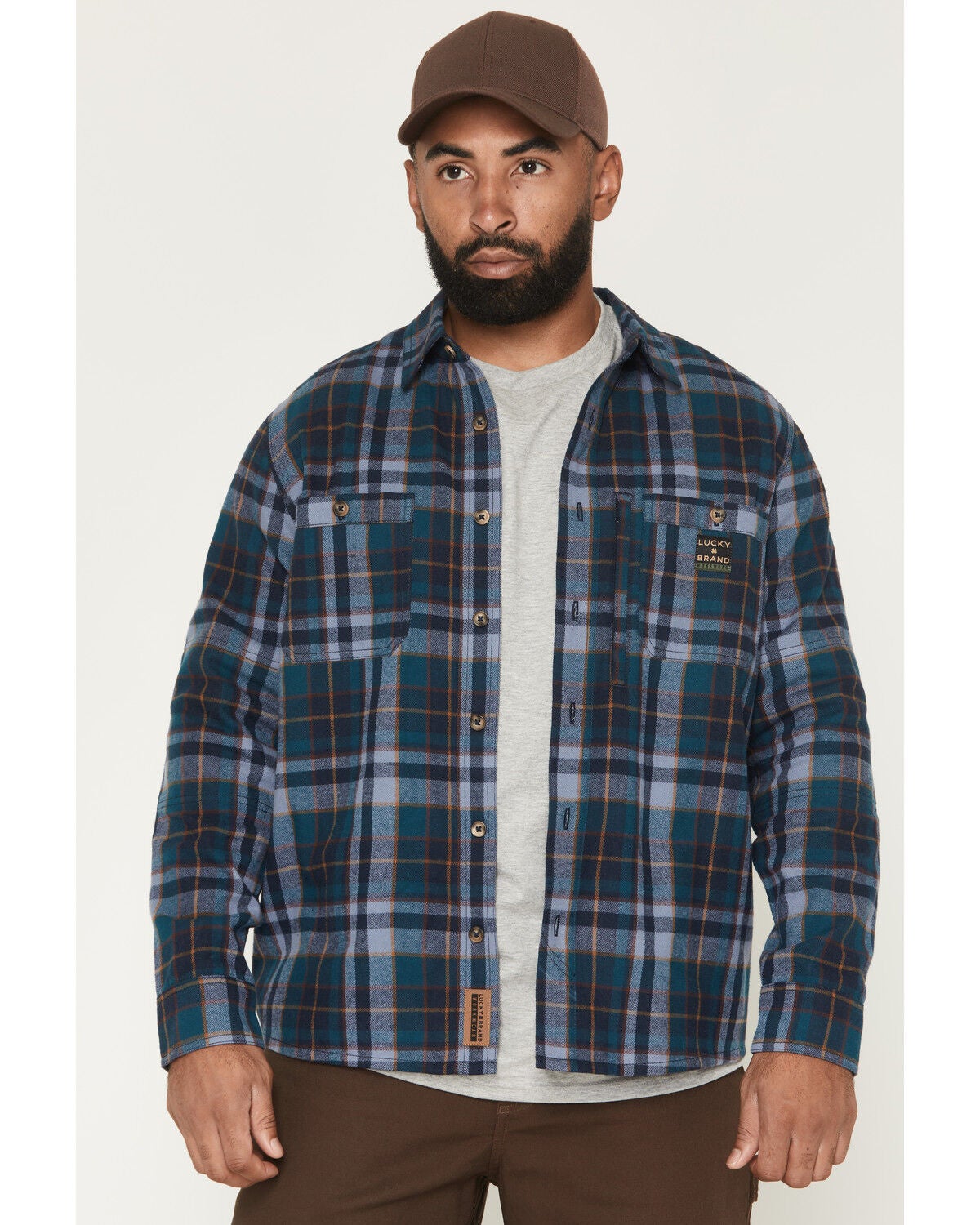 Lucky Brand Workwear Men's Everglades Plaid Print Long Sleeve Button-Down Flannel Shirt, Dark Teal, hi-res
