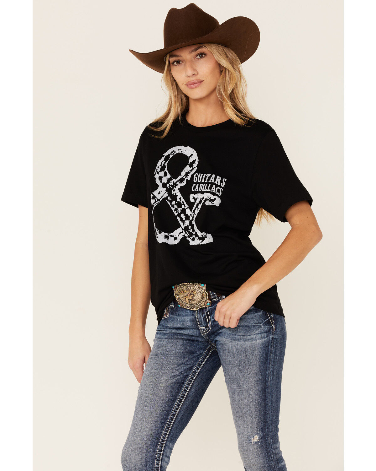 Image #1 - Ruby's Rubbish Women's Guitars & Cadillacs Graphic Short Sleeve Tee, Black, hi-res