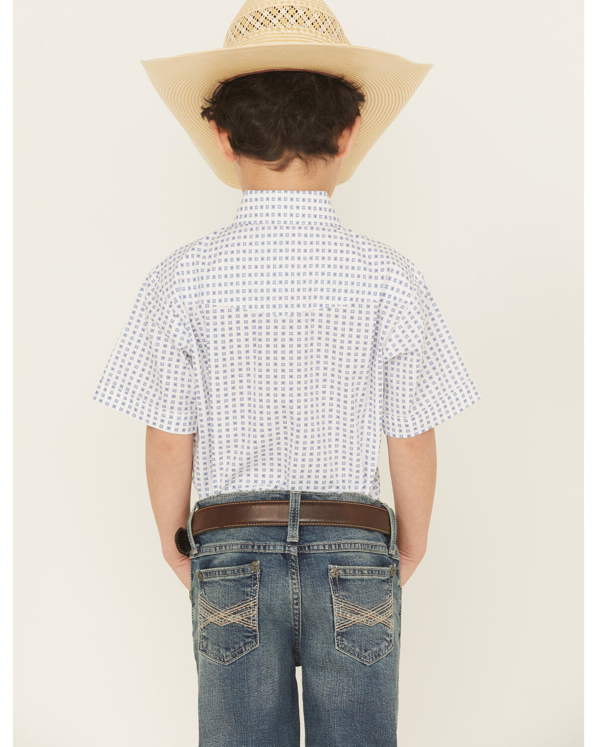 Image #4 - Ely Walker Boys' Geo Print Short Sleeve Snap Western Shirt, White, hi-res
