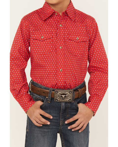 Image #3 - Wrangler 20x Boys' Geo Print Long Sleeve Western Snap Shirt, Red, hi-res