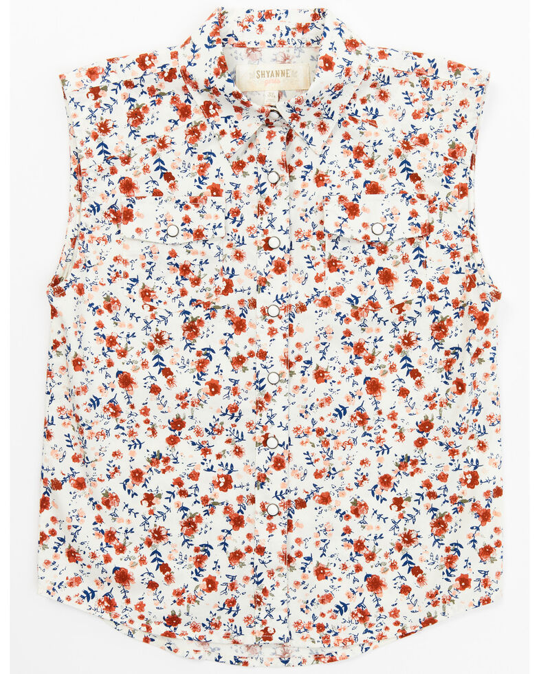 Shyanne Toddler-Girls' Floral Print Sleeveless Western Snap Shirt, Ivory, hi-res