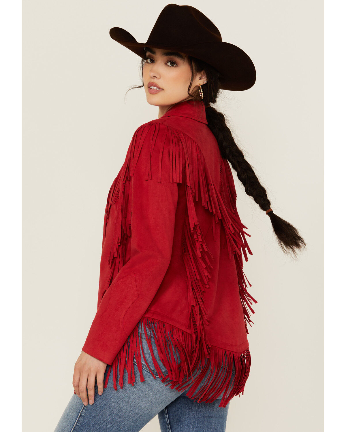 Image #4 - Powder River Outfitters Women's Faux Suede Fringe Jacket, Red, hi-res