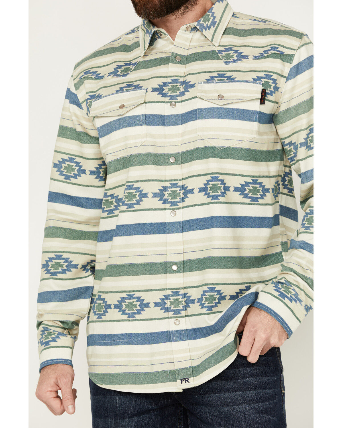 Image #3 - Cody James Men's FR Southwestern Print Long Sleeve Snap Midweight Work Shirt, Natural, hi-res