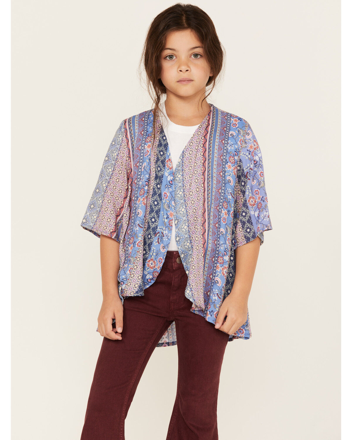 Image #1 - Joseph Studio Girls' Border Print Long Kimono, Purple, hi-res