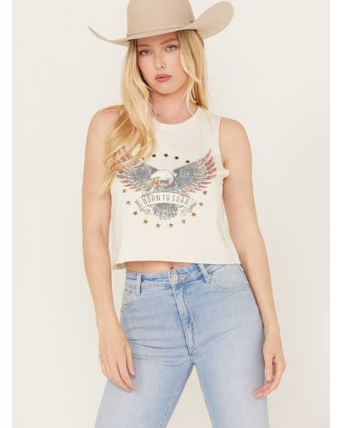 Image #2 - Youth in Revolt Women's Born to Soar Eagle Studded Tank , Cream, hi-res
