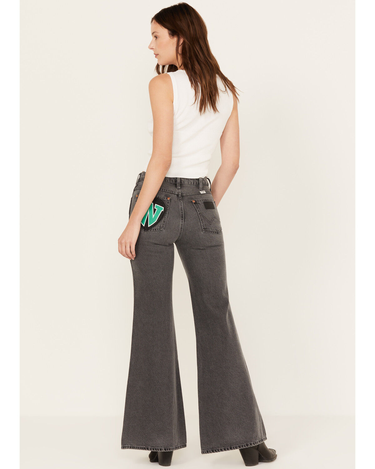 Image #3 - Wrangler Women's Heart Patch Wanderer Flare Jeans, Black, hi-res
