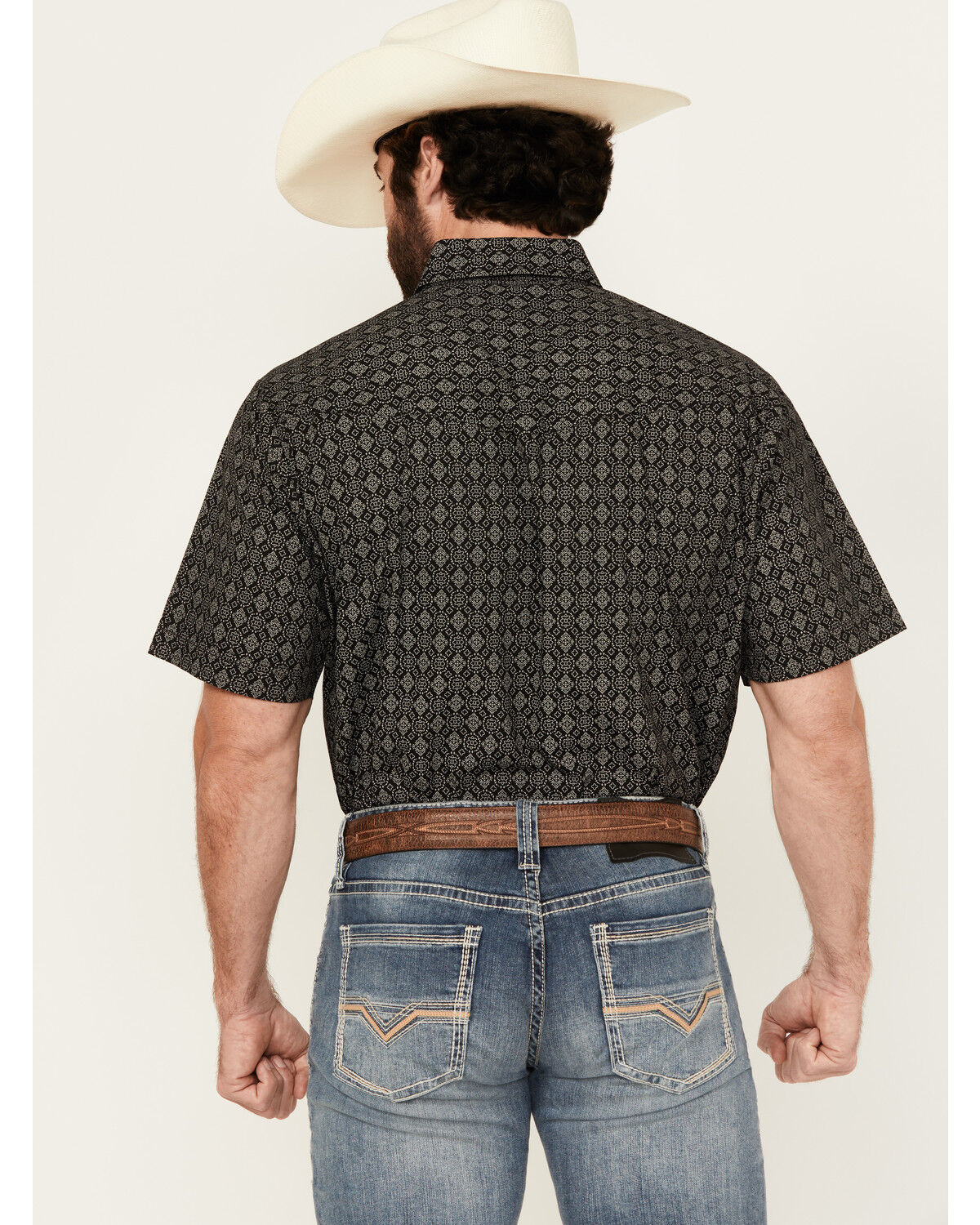 Image #4 - Ely Walker Men's Geo Print Short Sleeve Snap Western Shirt - Tall, Black, hi-res