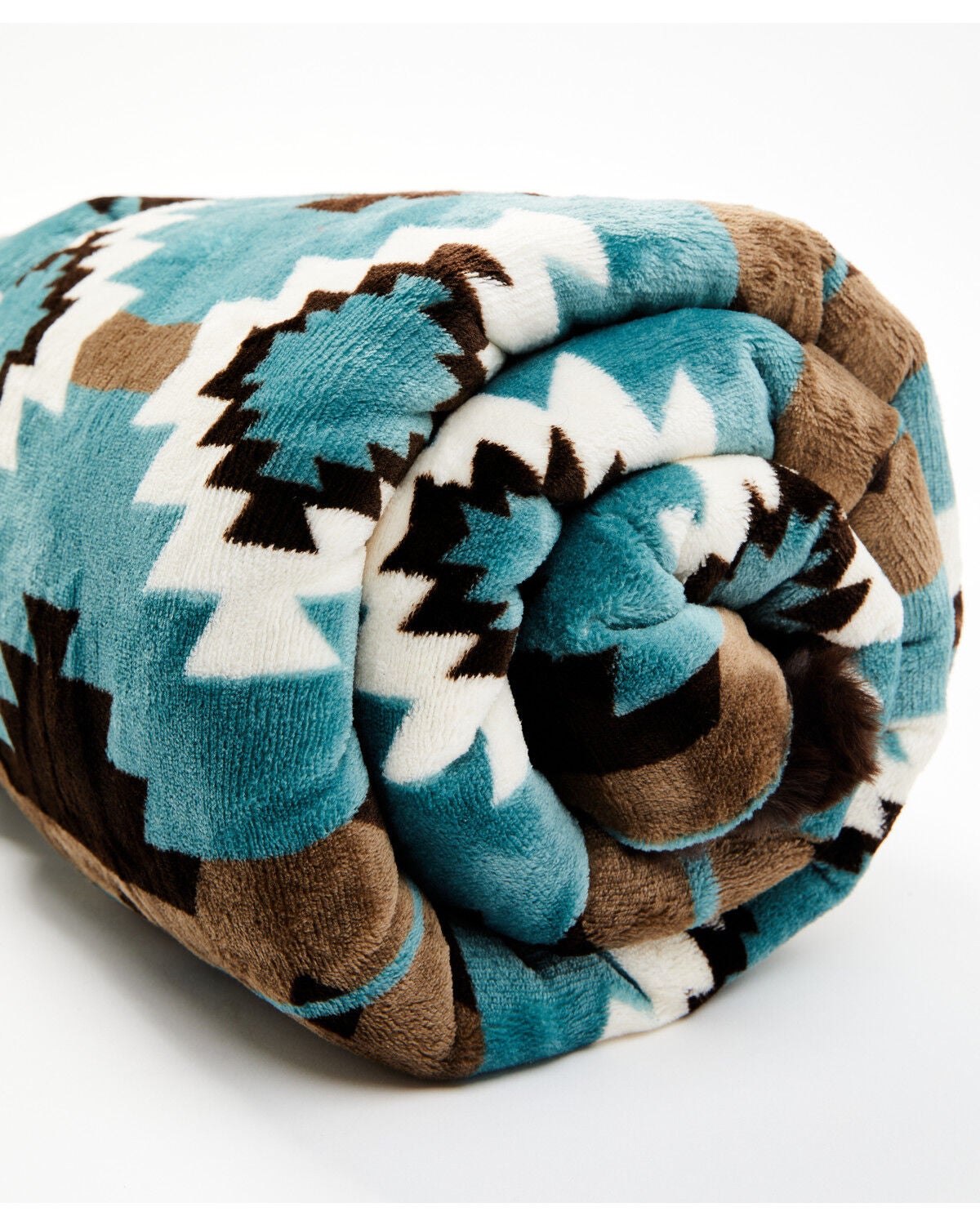 Boot Barn Ranch Southwestern Print Faux Fur Blanket, Turquoise, hi-res
