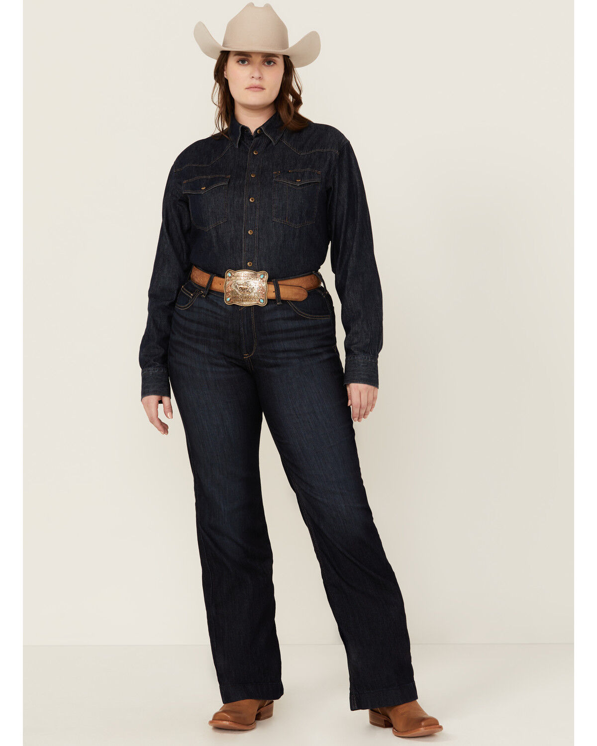 Image #1 - Ariat Women's Dark Wash Ophelia Prefect Rise Trouser Denim Jeans - Plus, Dark Wash, hi-res
