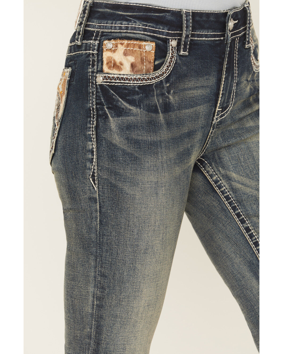 Image #4 - Grace In LA Women's Medium Wash Mid Rise Hairon Bootcut Stretch Denim Jeans, Medium Wash, hi-res