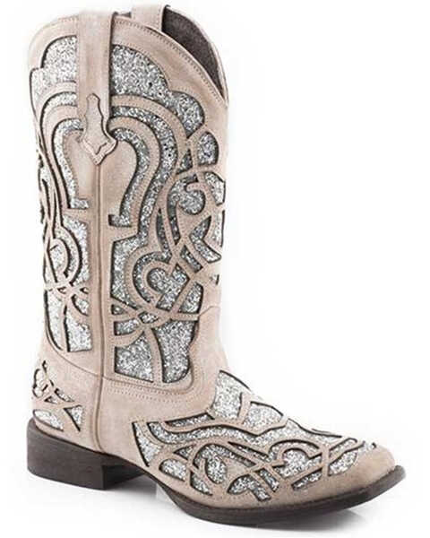 Roper Women's Mercedes Western Performance Boots - Broad Square Toe , White, hi-res