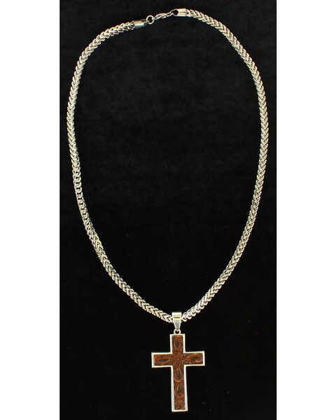 Image #1 - Twister Men's Leather Cross Necklace , Silver, hi-res