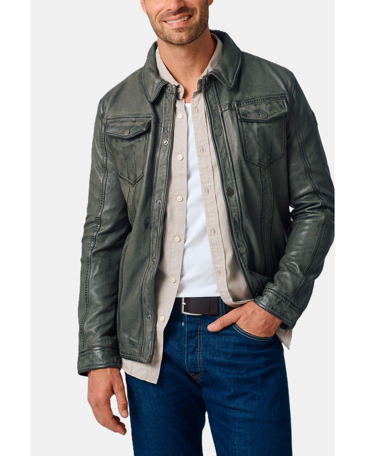 Mauritius Leather Men's Sedro Leather Jacket, Khaki, hi-res