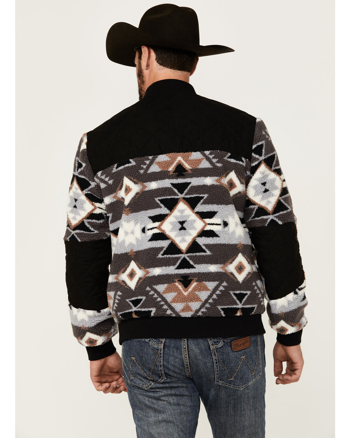 Image #4 - Hooey Men's Southwestern Print Sherpa Bomber Jacket, Black, hi-res