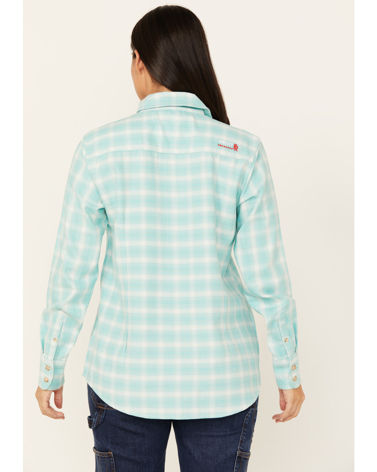 Image #4 - Ariat Women's FR Catalina Plaid Print Long Sleeve Button-Down Work Shirt, Turquoise, hi-res