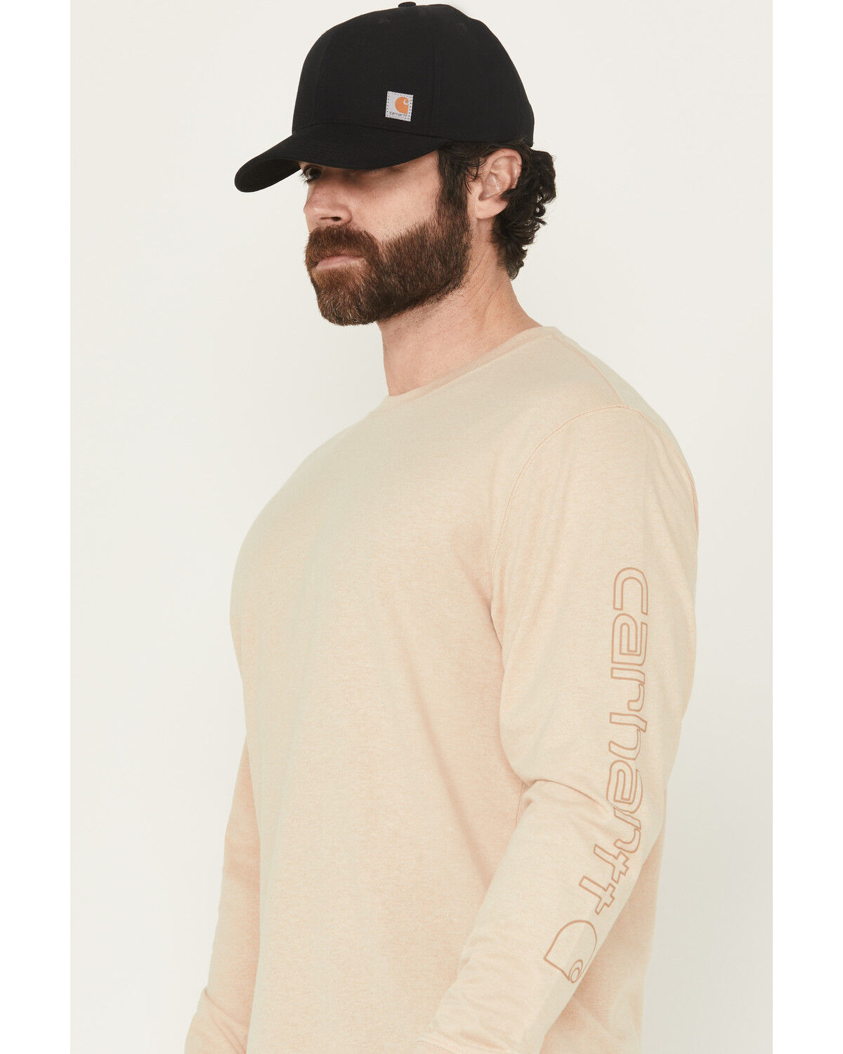 Image #2 - Carhartt Men's Loose Fit Heavyweight Logo Long Sleeve Graphic Work T-Shirt, Cream, hi-res