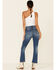 VIGOSS Women's High Rise Button Front Gwen Cropped Flare Jeans , Blue, hi-res