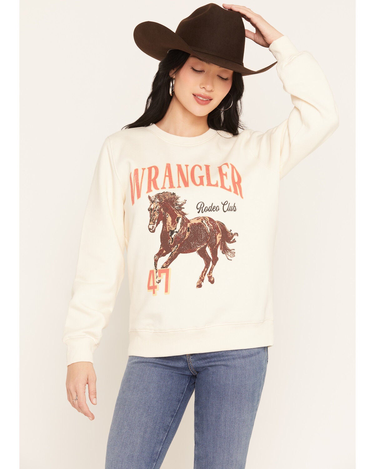 Image #1 - Wrangler Retro Women's Horse Graphic Crewneck Sweatshirt, Cream, hi-res