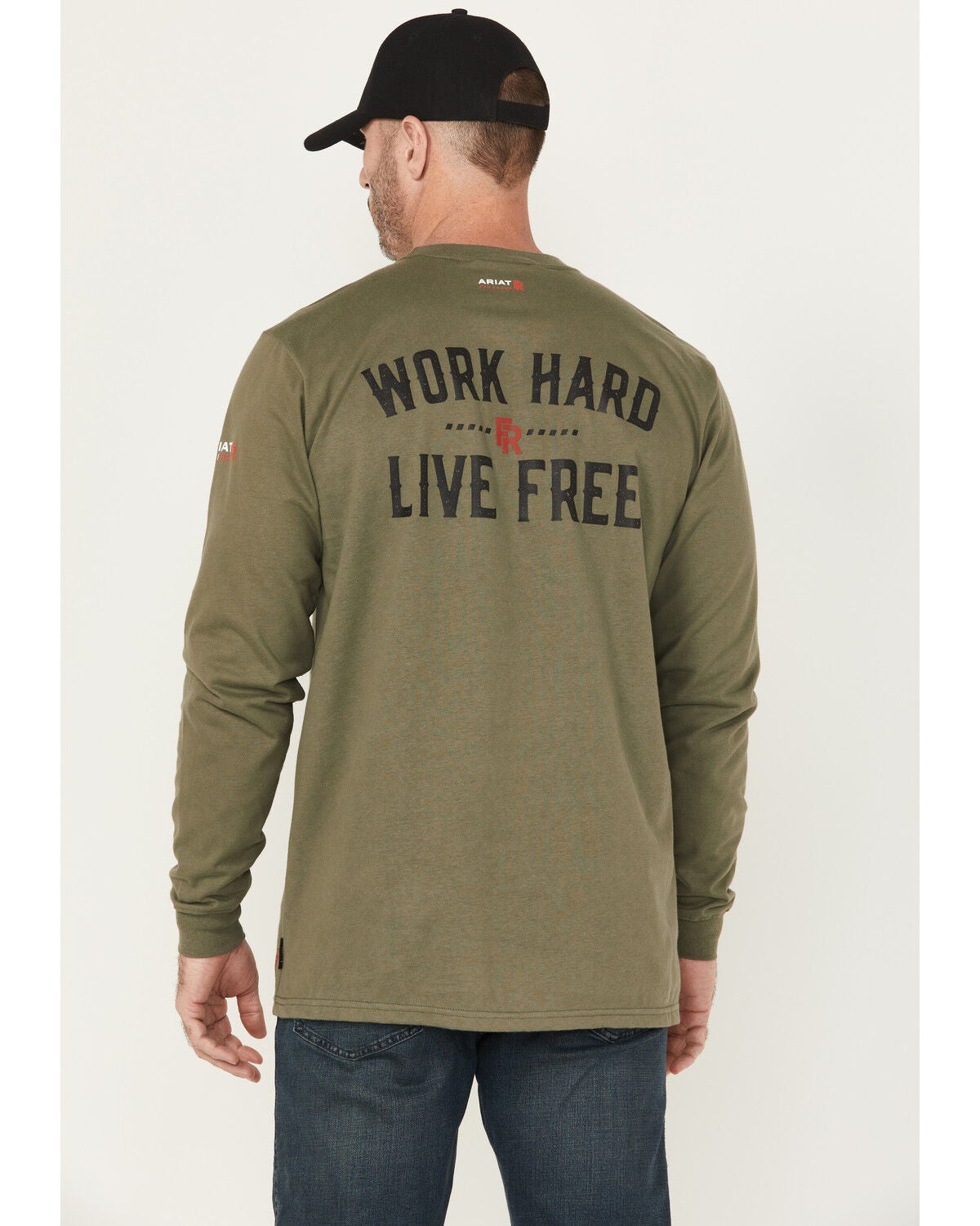 Ariat Men's FR Work Hard Live Free Long Sleeve Pocket Work Shirt, Green, hi-res