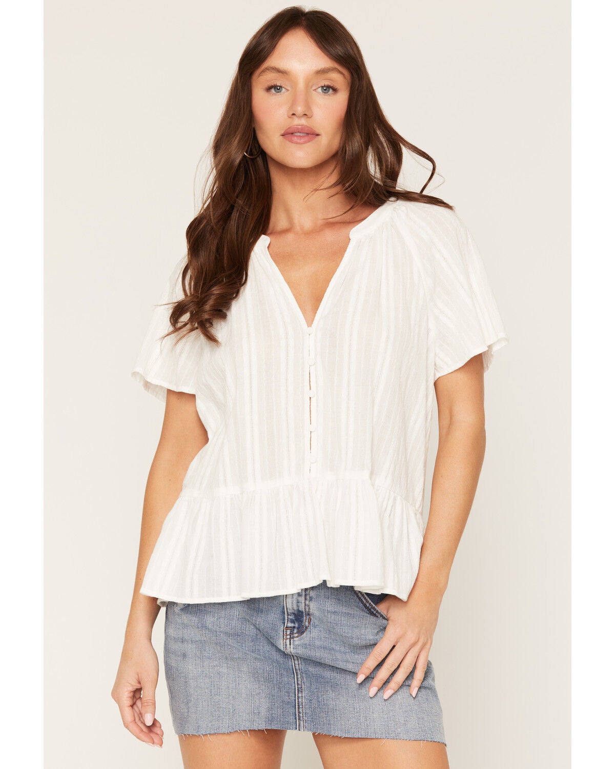Image #1 - Lovestitch Women's Short Sleeve Peplum Top, White, hi-res