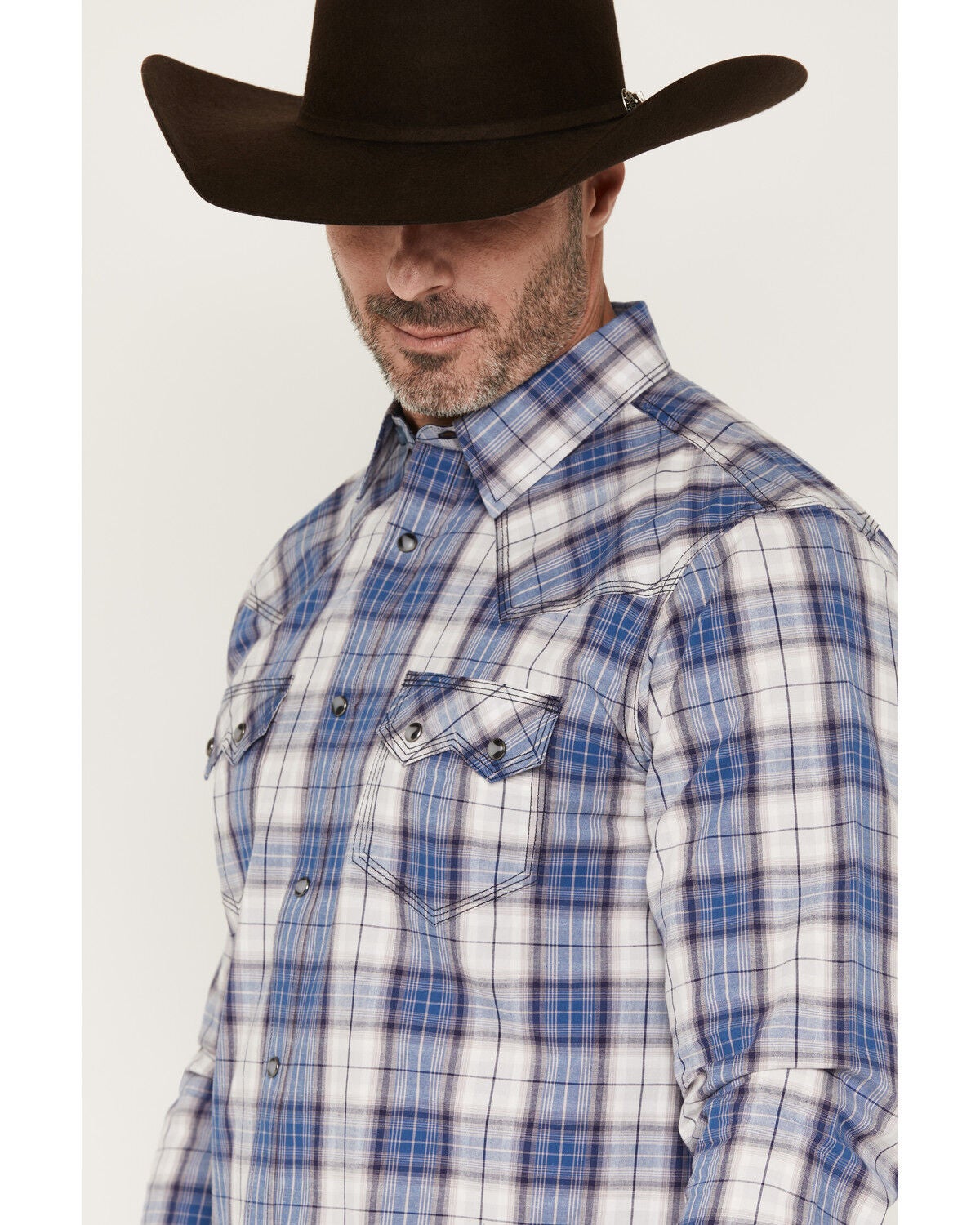 Image #2 - Moonshine Spirit&reg; Men's Burning Blue Plaid Print Long Sleeve Snap Western Shirt, Blue, hi-res