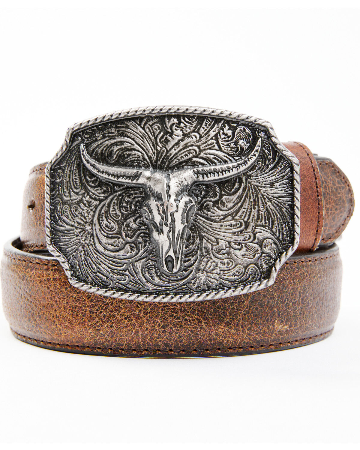 Image #1 - Cody James Boys' Longhorn Scroll Buckle Belt, , hi-res