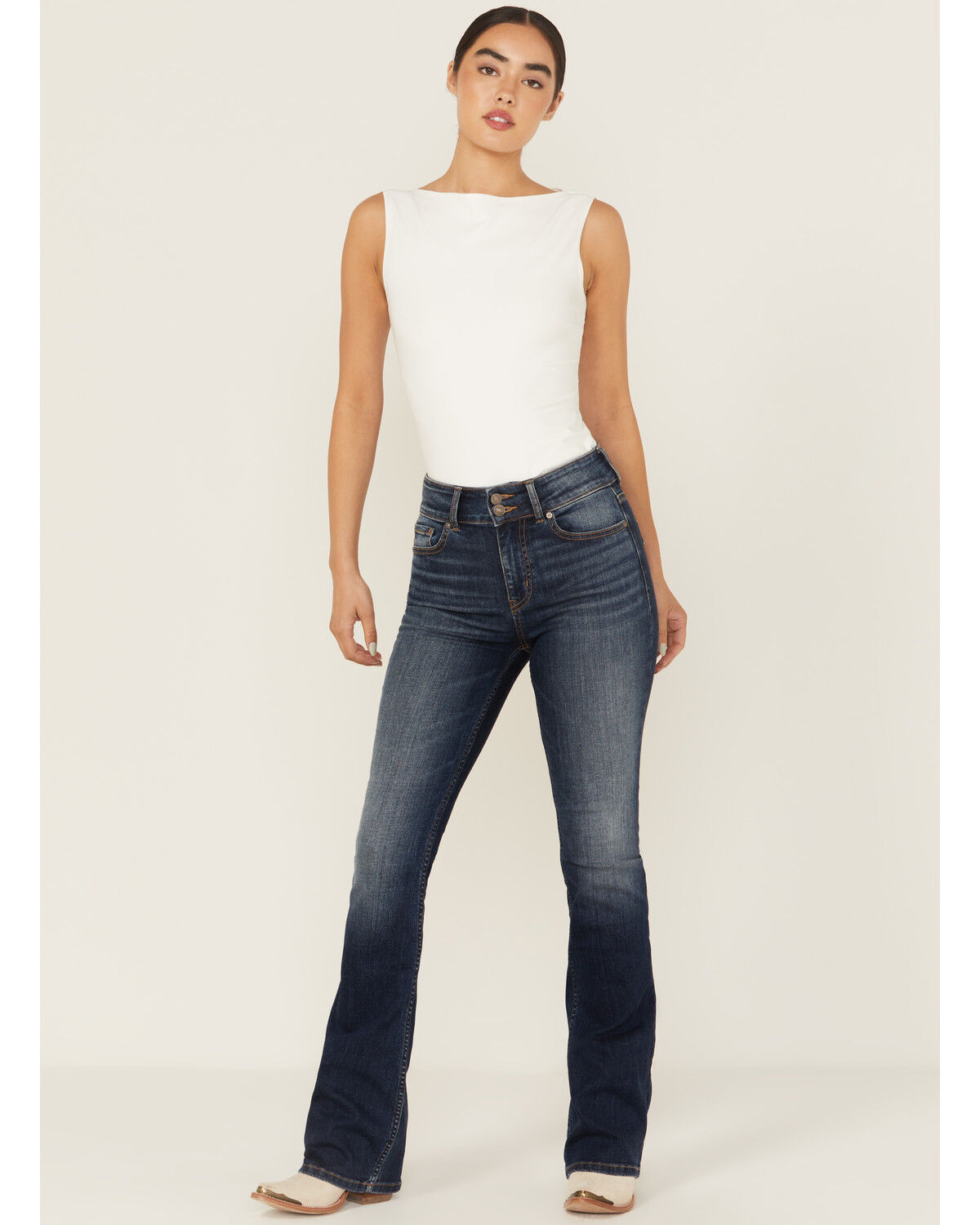 Image #1 - Shyanne Women's Celeste High Rise Bootcut Stretch Denim Jeans, Dark Wash, hi-res