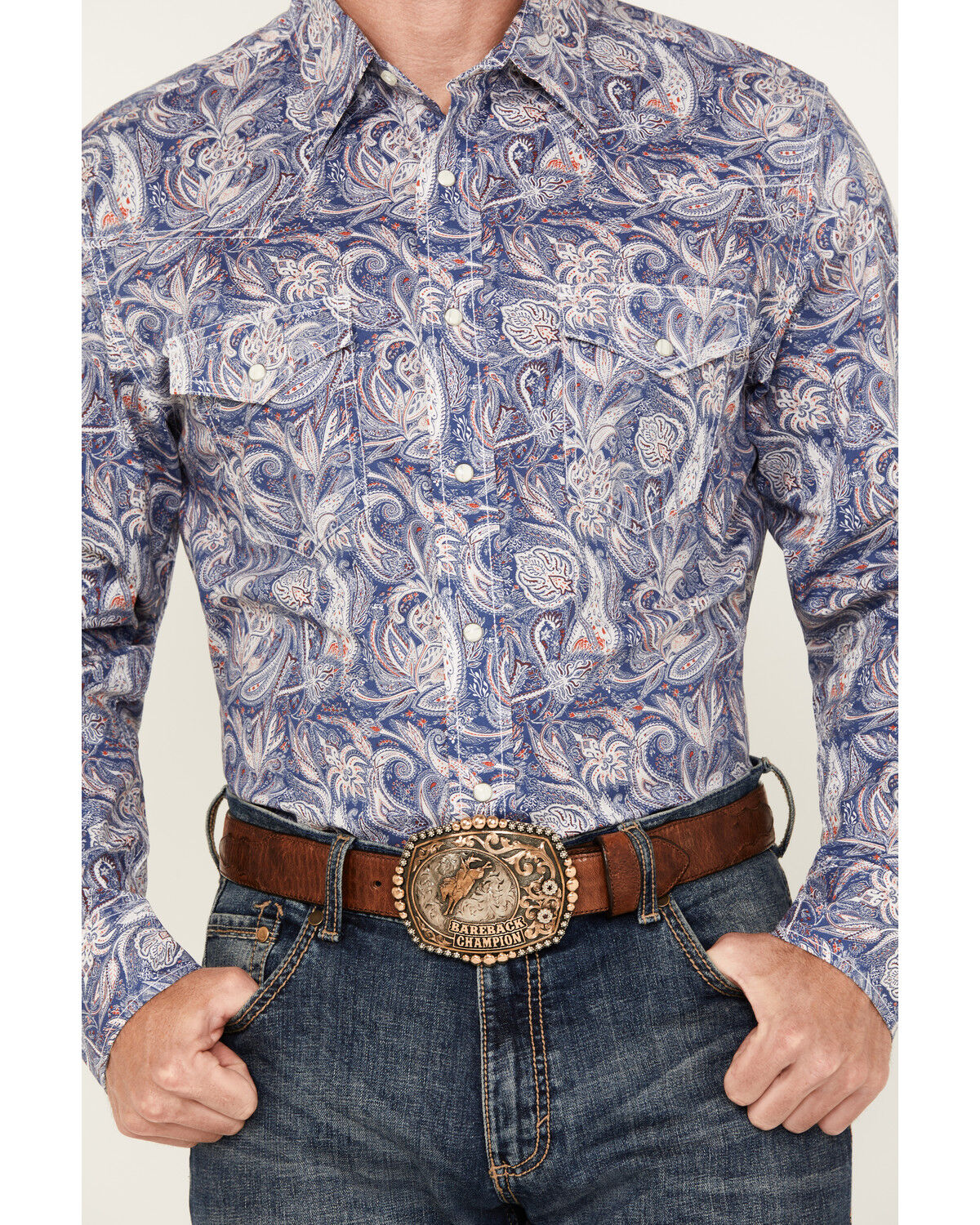 Image #3 - Wrangler 20X Men's Paisley Print Long Sleeve Pearl Snap Stretch Western Shirt, Blue, hi-res