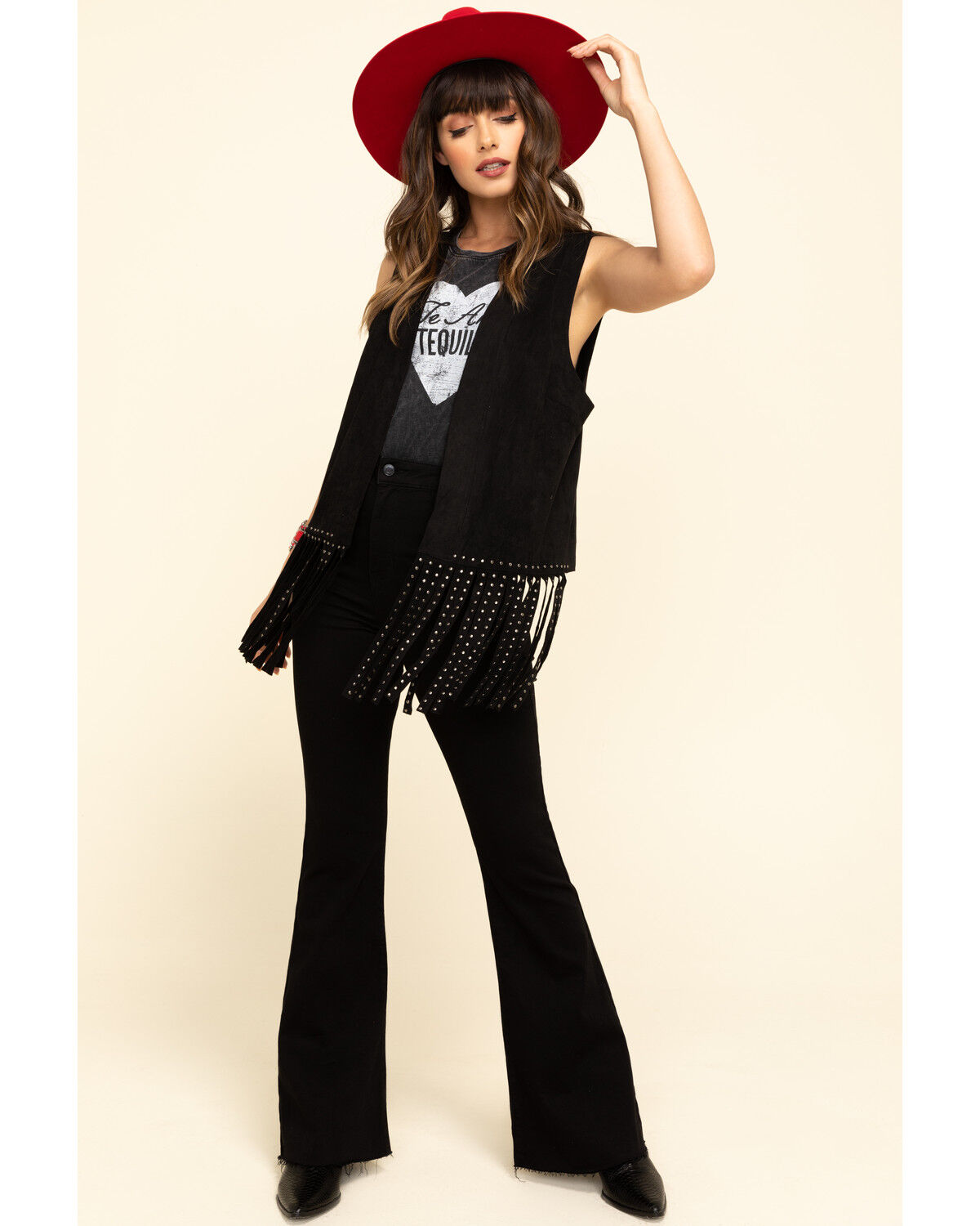 Image #6 - Vocal Women's Studded Fringe Vest, Black, hi-res