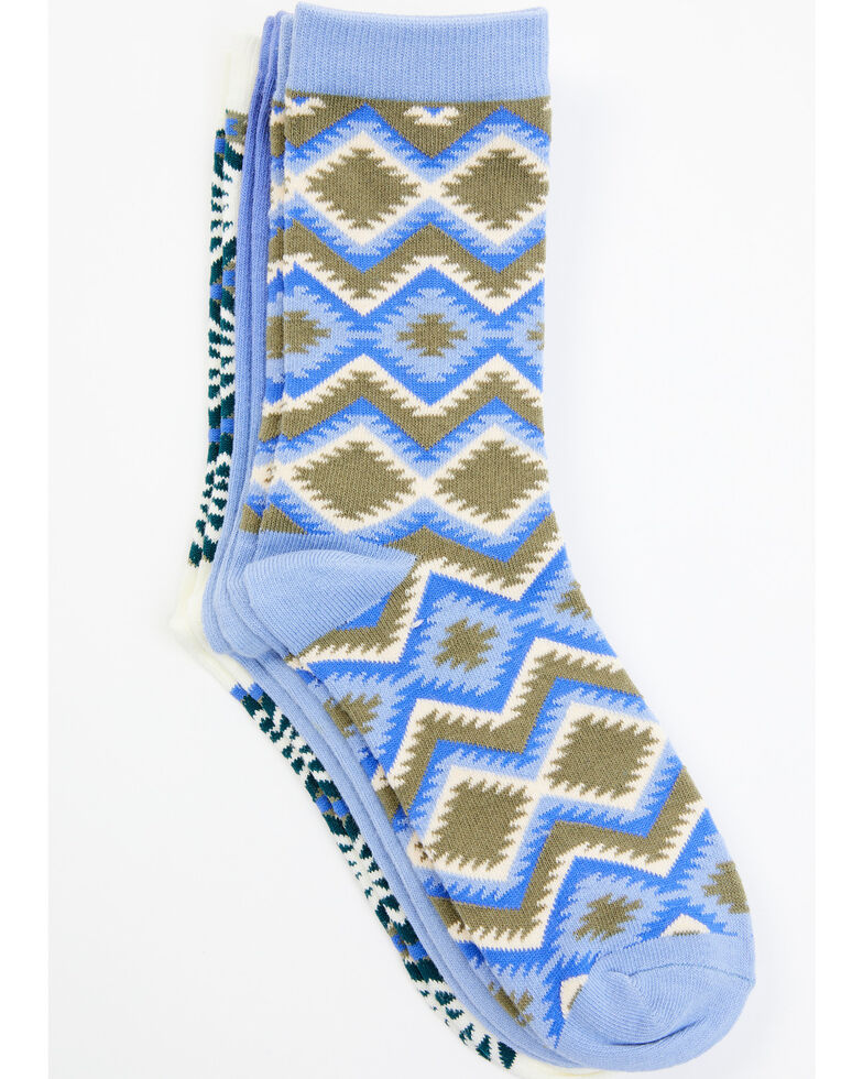 Shyanne Women's Southwestern Print & Solid Crew Socks - 3-Pack, Multi, hi-res
