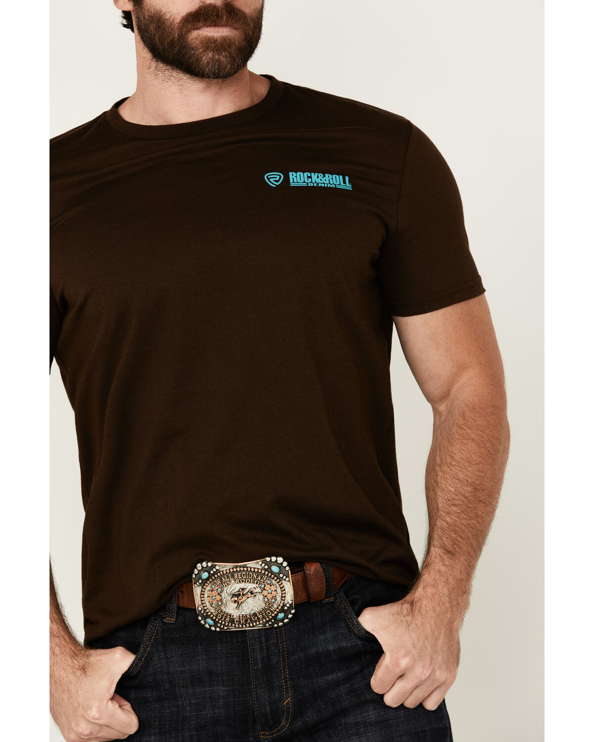 Image #2 - Rock & Roll Denim Men's Southwestern Circle Logo Short Sleeve Graphic T-Shirt, Dark Brown, hi-res