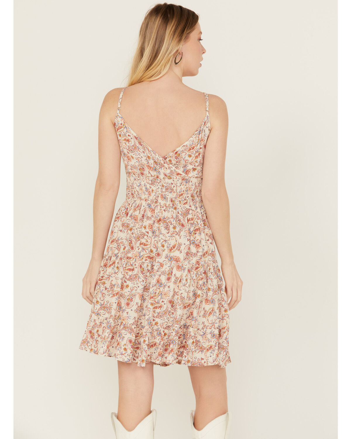 Image #4 - Wild Moss Women's Floral Print Front Knot Mini Dress, Ivory, hi-res