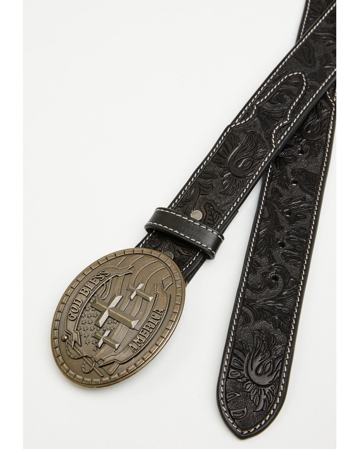 Image #2 - Cody James Men's God Bless America Tooled Buckle Belt, Black, hi-res