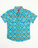 Image #1 - Rodeo Clothing Little Boys' Southwestern Print Short Sleeve Snap Western Shirt, Turquoise, hi-res