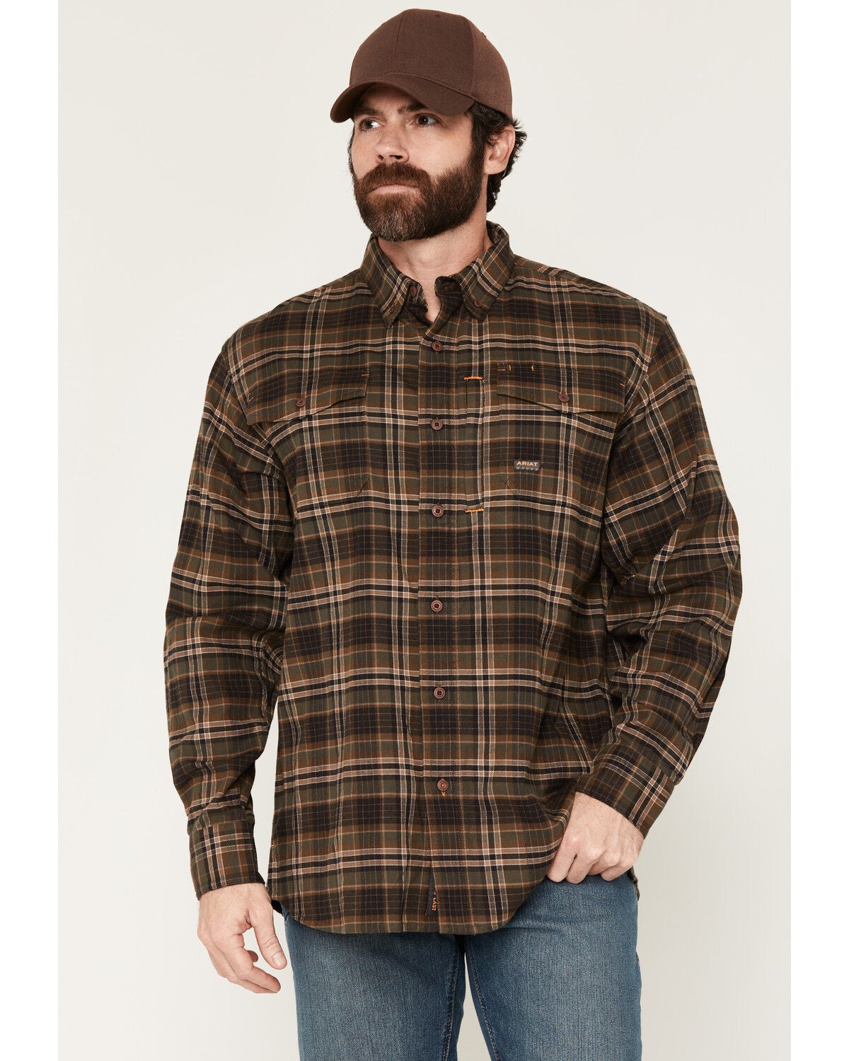 Ariat Men's Rebar Flannel Durastretch Long Sleeve Button-Down Stretch Work Shirt, Green, hi-res