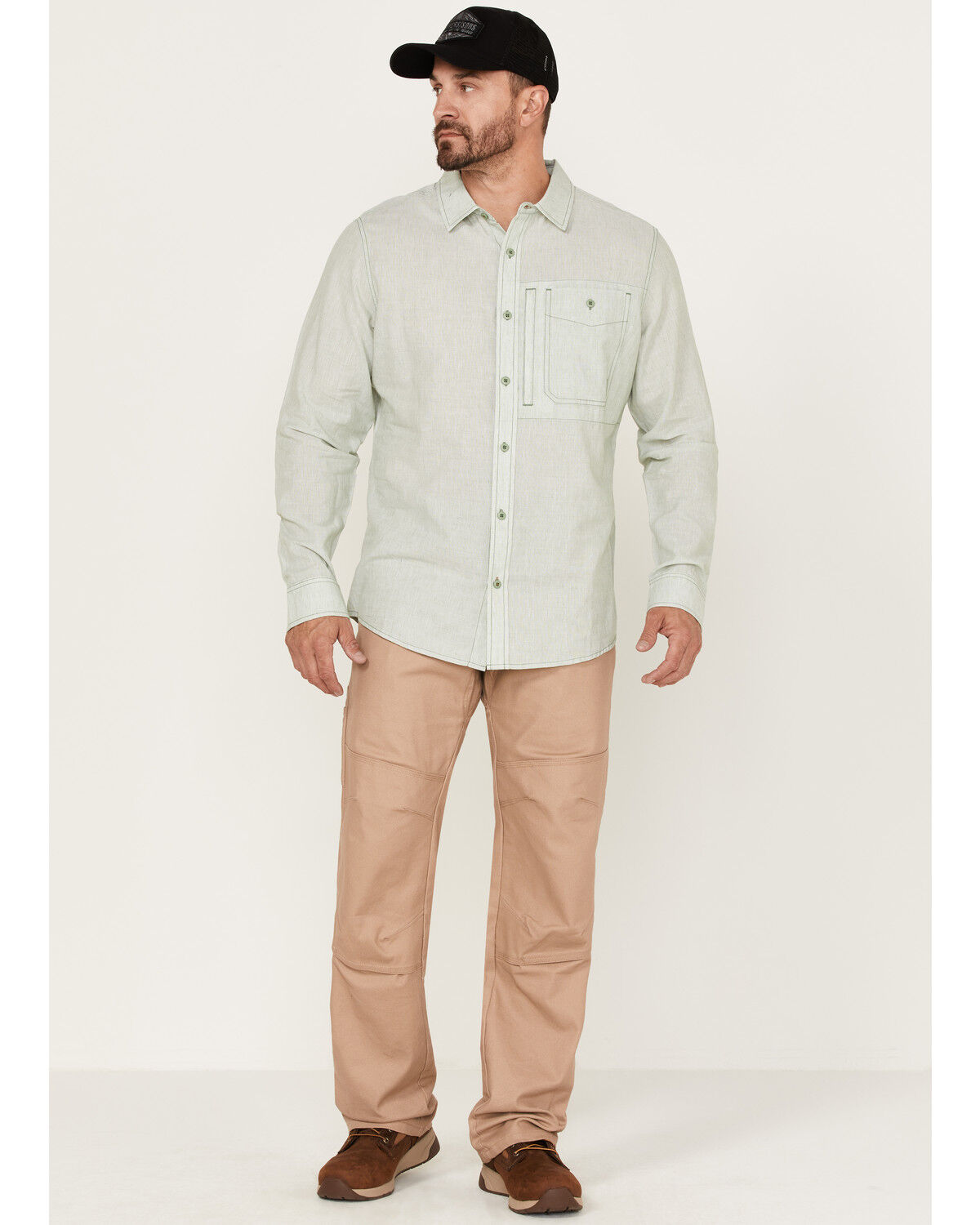 Image #2 - Brothers and Sons Men's Performance Solid Long Sleeve Button Down Western Shirt, Green, hi-res